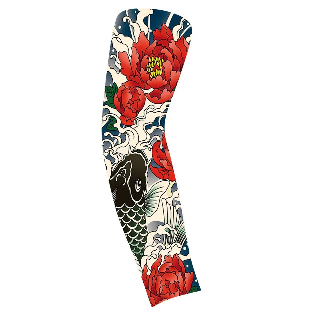 Flower Arm Pattern Flower Arm Tattoo Sleeve Breathable Thin Men Sunscreen Sleeve UV Protection Long-sleeved Ice Silk Arm Sleeve Qme style 24