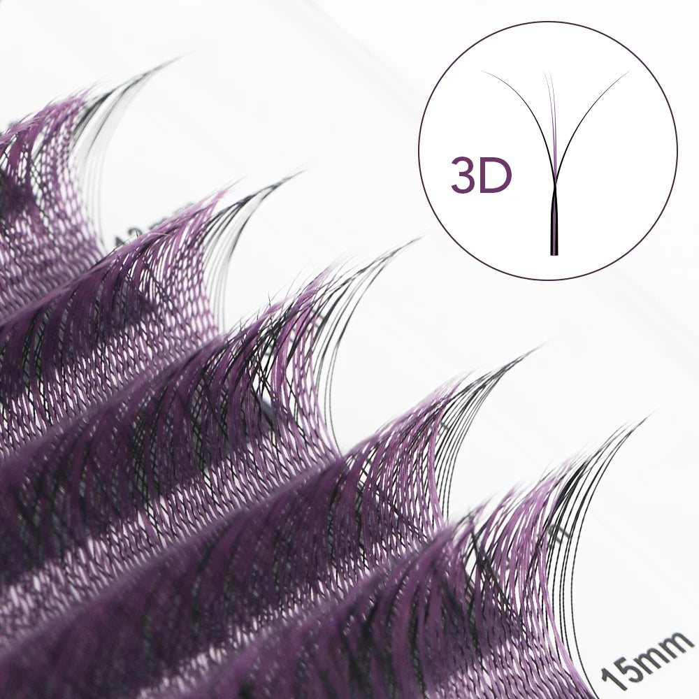 NATUHANA W Shape Eyelash Extension 3D Premade Volume Fan Lashes Faux Qme Purple D 0.07mm|MIX9-15mm