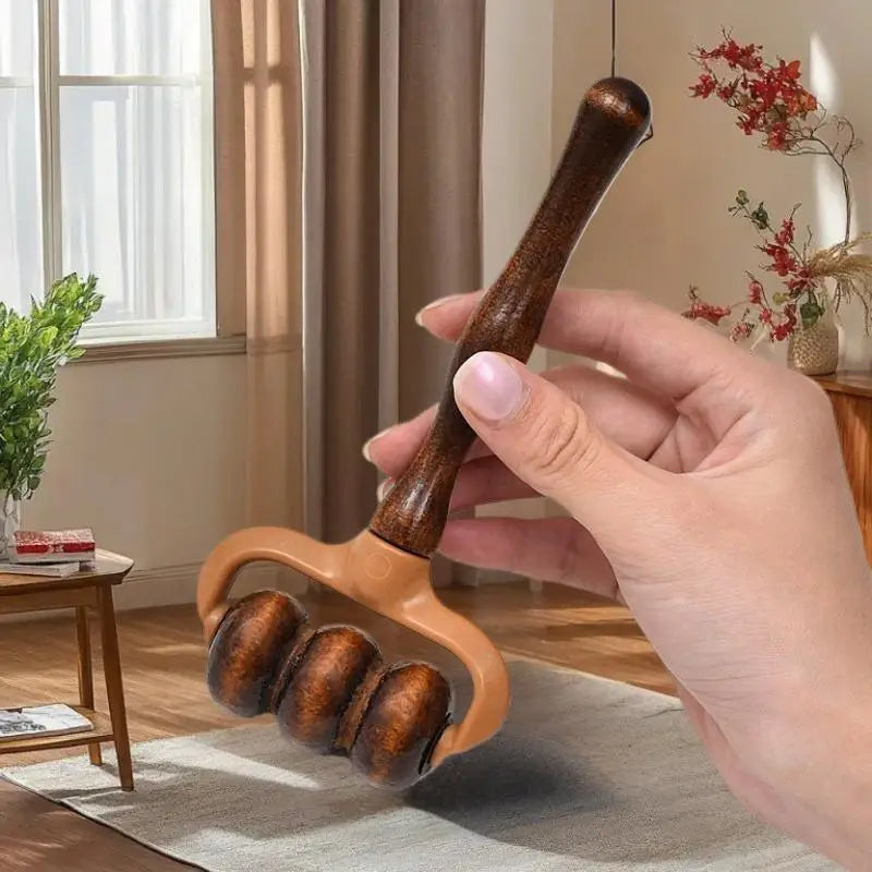 Handheld Wooden Massage Roller Neck Shoulder Head Massager Muscle Qme