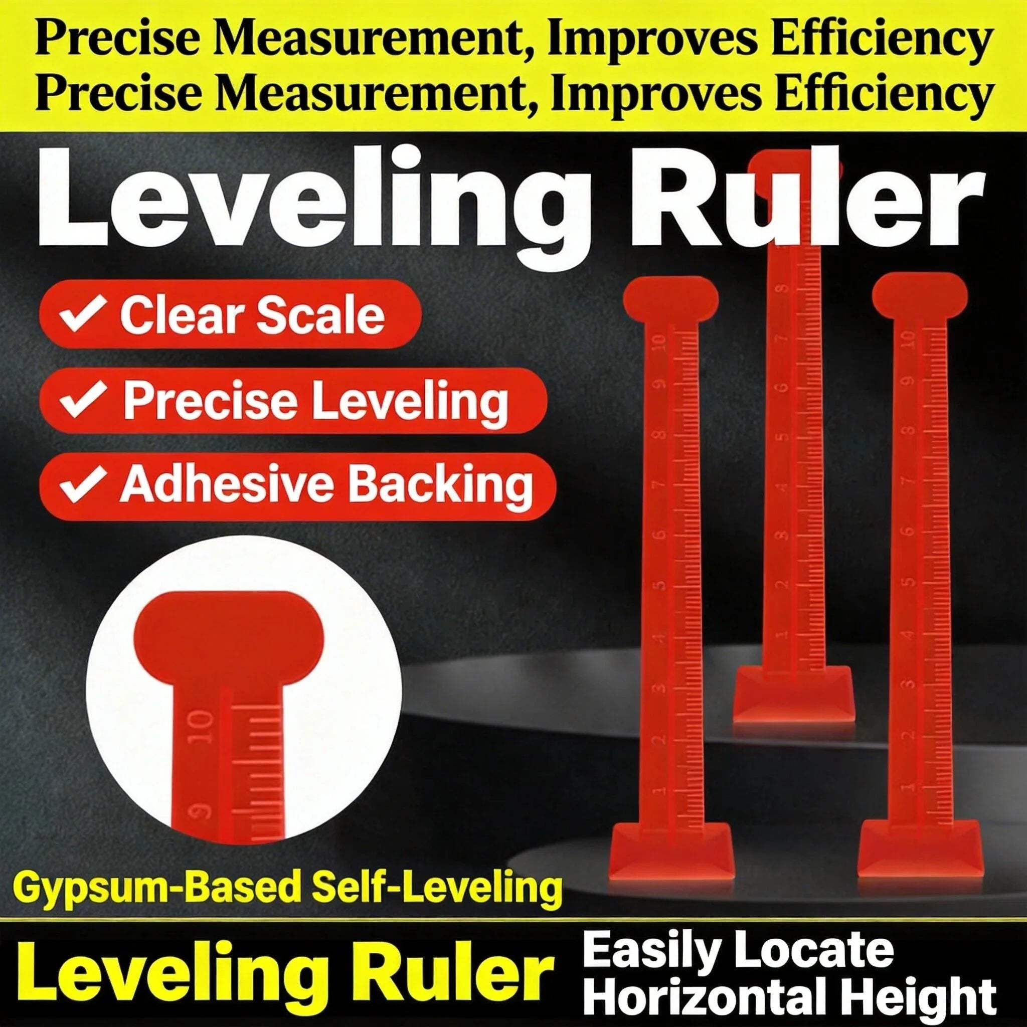 White Red Level Stick Pegs Elevation Ruler Floor Measure Poured Self Qme