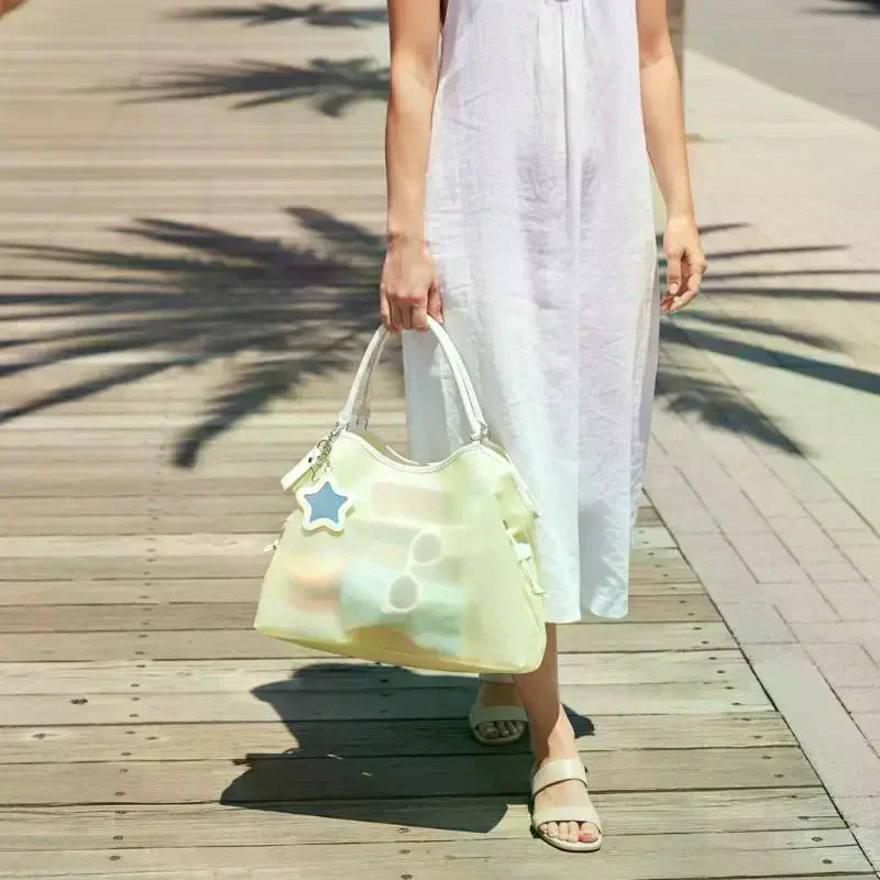 Candy Color Transparent Waterproof Pvc Handbag Fashion Large Capacity Jelly Bag Portable Shoulder Bag Trendy Storage Bags Qme