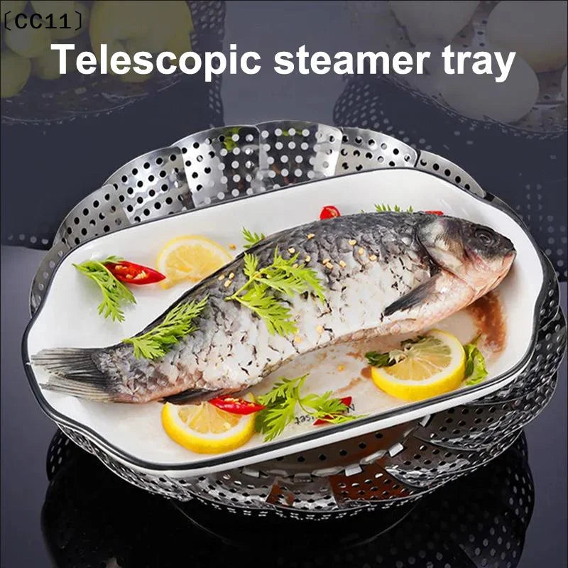 Folding Stainless Food Steamer Vegetable Fruit Basket Mesh Rack Qme