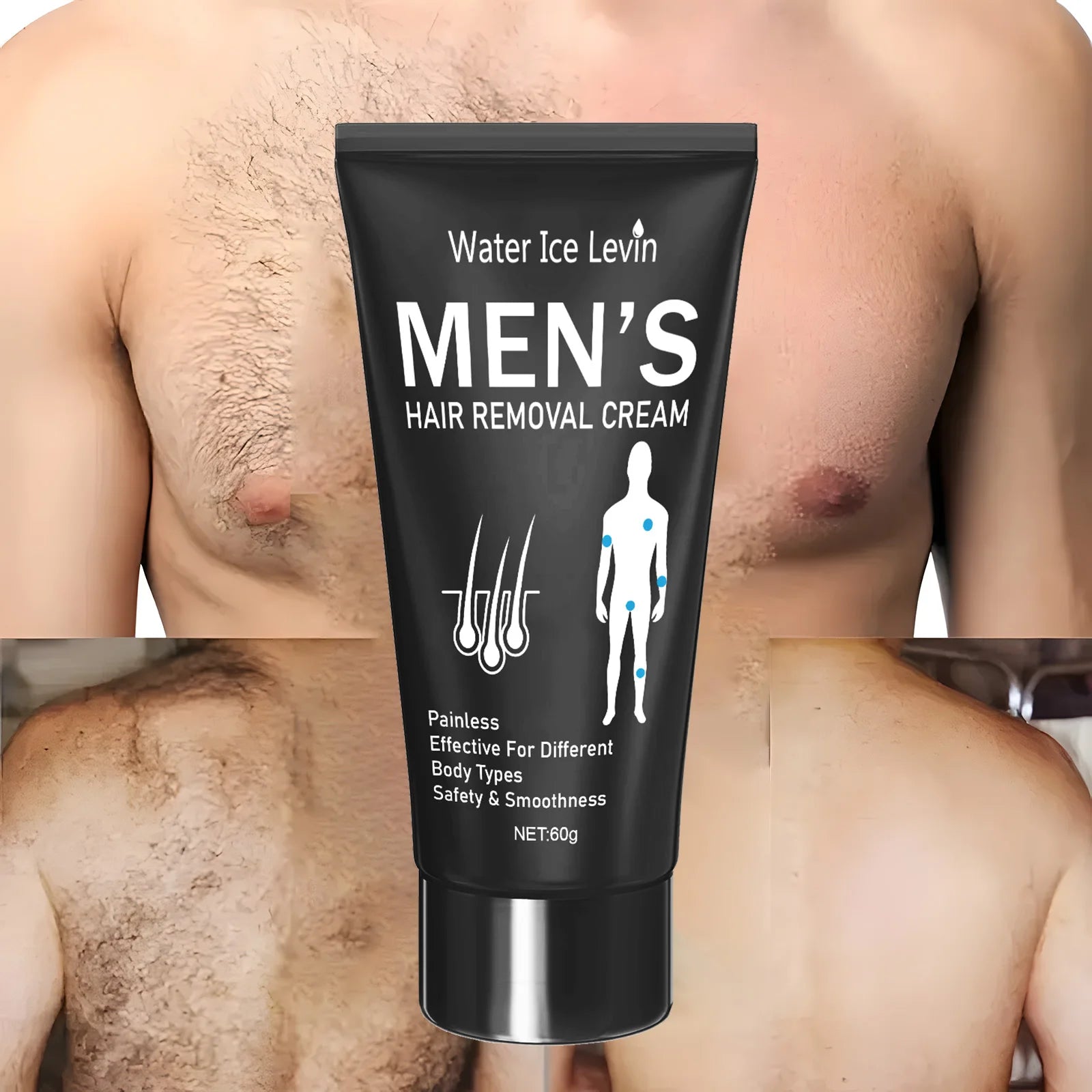 60g Hair Removal Cream for Both Men and Women, Painless, Fast, and Thorough, Leaving Skin Smooth and Refreshing, Restoring Confidence Qme