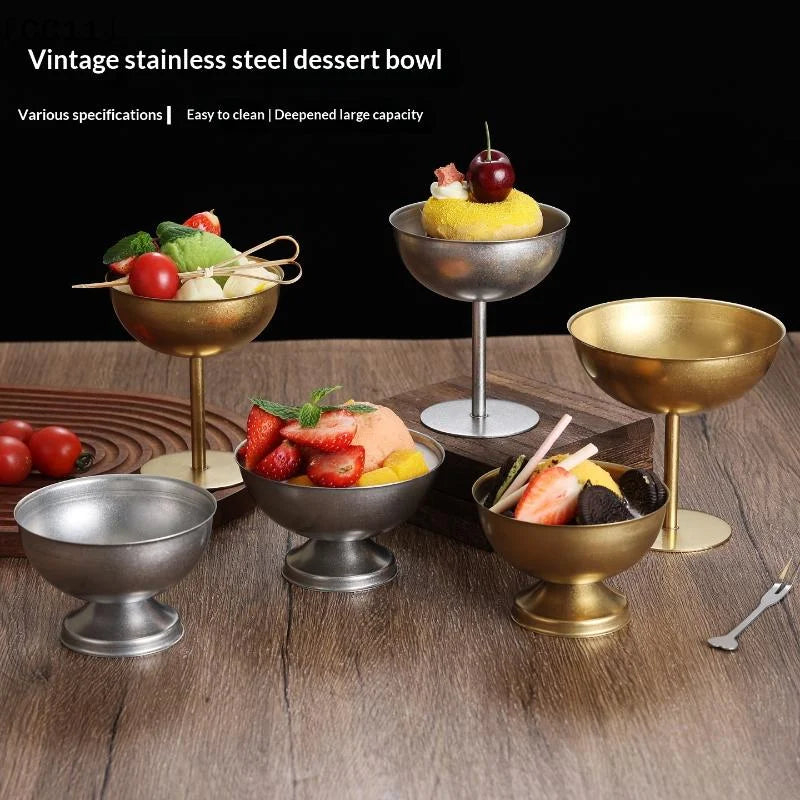 Retro Ice Cream Goblet Stainless Steel Food Grade Dishwasher Safe Qme