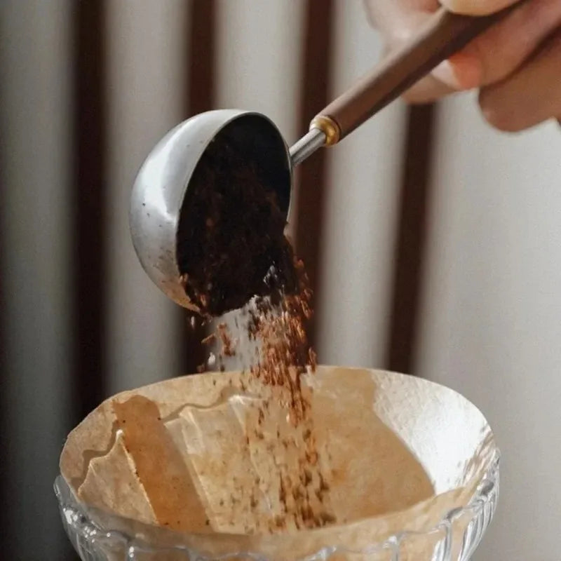 Walnut Coffee Spoon Stainless Steel Long Handle Measuring Kitchen Qme