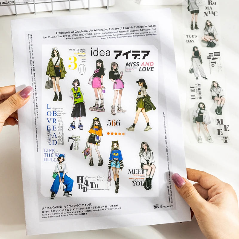 Trendy Character Outfit Washi Tape & Stickers | Scrapbook & Collage Decorations, Perfect for Gifts & Art Collections Qme