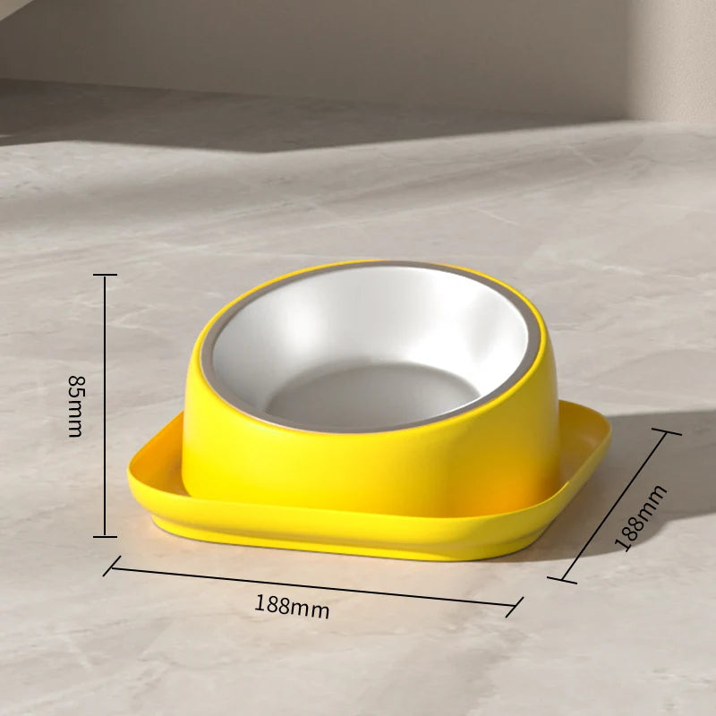 15° Tilted Stainless Steel Cat Bowl with Anti-Slip Plastic Base Neck Protection Pet Food Water Feeder Bowl for Cats And Kittens Qme Yellow
