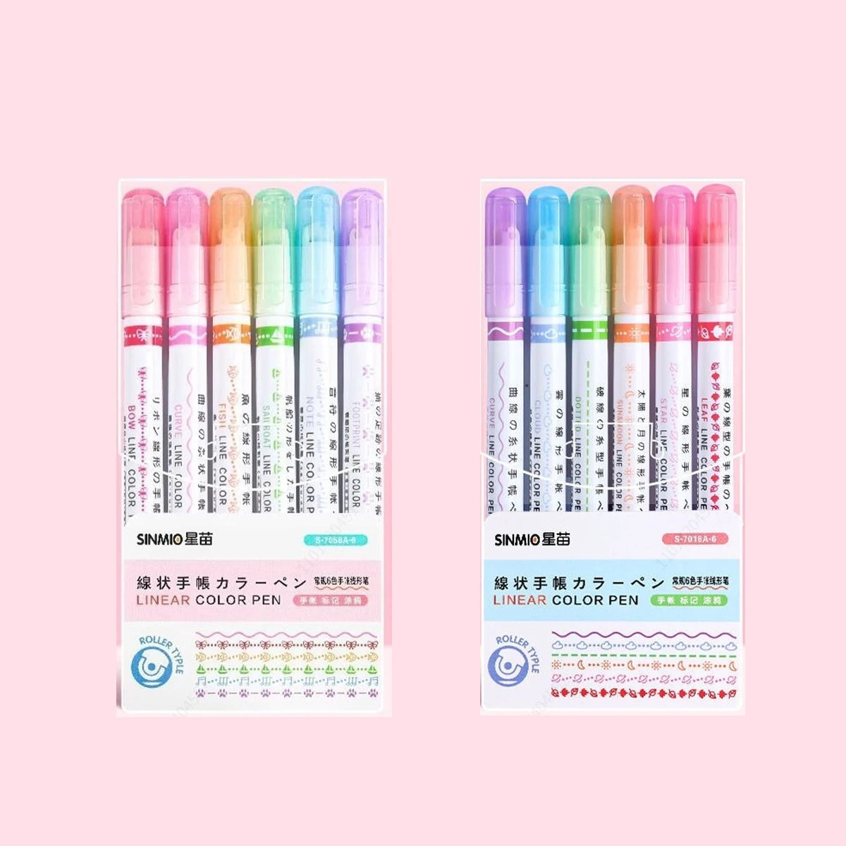 6-24pcs/set Flower Line Shape Highlighter Pen Roller Tip Curve Liner Marker Kawaii Stationery School Office Supplies Qme pink and blue