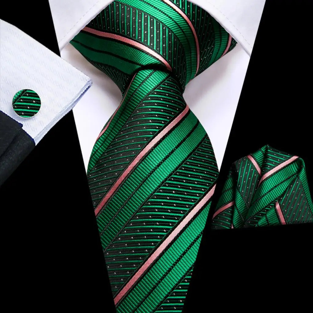Hi-tie Striped Navy Blue Mens Fashion Necktie Handkerchief Cufflinks
