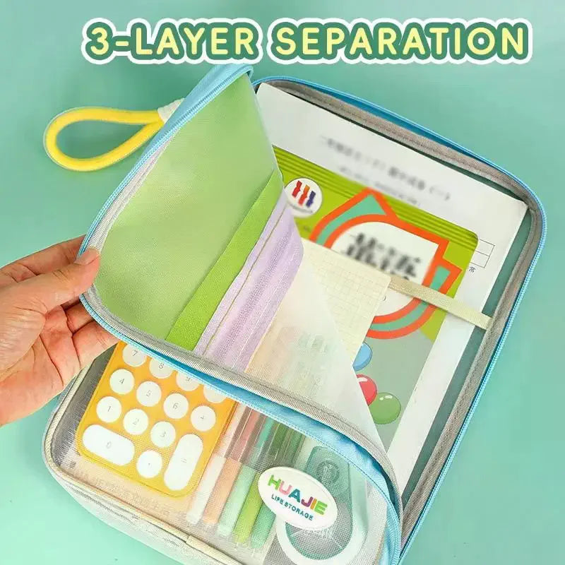 Student Handheld File Bag Dopamine Tote L-shaped Zipper Mesh Folder Qme
