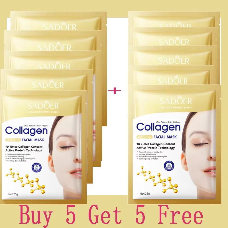 10PCS Collagen Anti Wrinkle Facial Mask Anti Aging Fade Fine Lines Firm Skin Moisturizing Brightening SkinCare Korean Cosmetics Qme 10pc