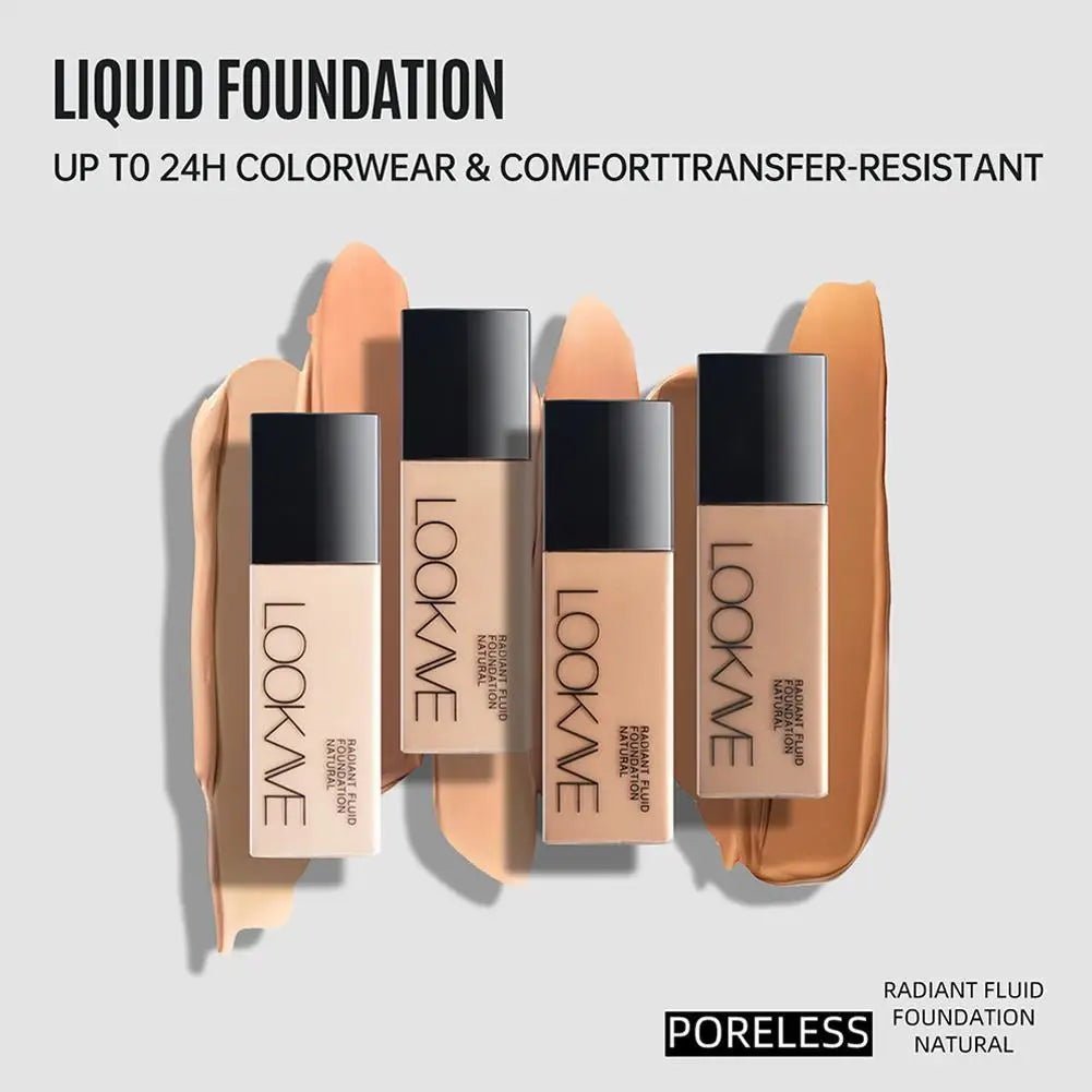 LOOKAVE Liquid Foundation Long Lasting Full Coverage Natural Matte Liquid Foundation Moisturizing Concealer CC Cream Base Makeup Qme