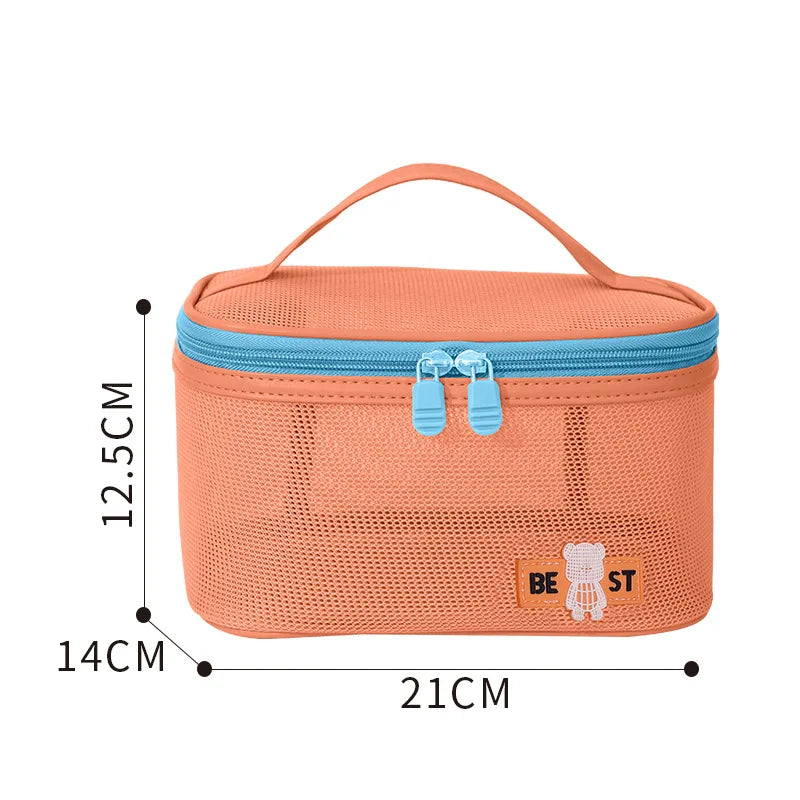 Hot Sale Portable Handheld Toiletries Bag Outdoor Travel Cosmetic Organizer Mesh Toiletry Organizer Trendy Beach Cosmetic Pouch Qme Open-topBagOrange