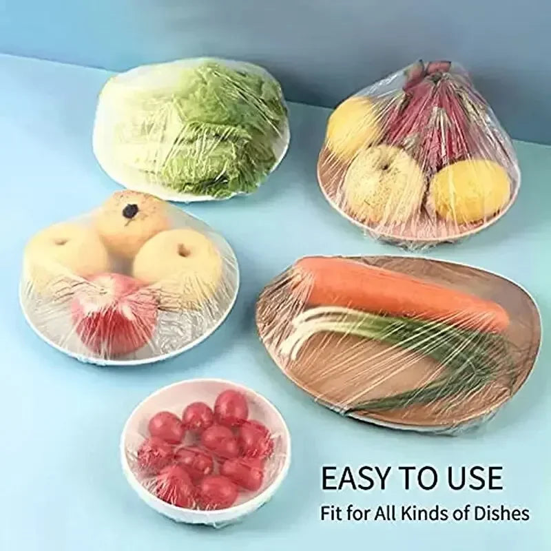 100pcs Disposable Fresh-keeping Film Cover Reusable Kitchen Household Food Grade Fresh-keeping Bowl Cover PE Fresh-keeping Film Qme
