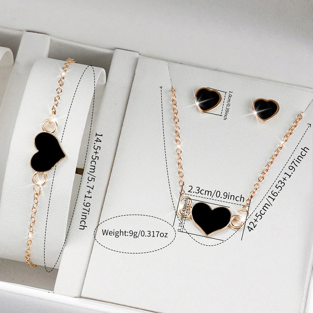 Women 4 In 1 Watch Jewelry Set Square Silicone Watch Black Heart Necklace Bracelet Earrings Elegant Ladies Quartz Wristwatch Gif Qme