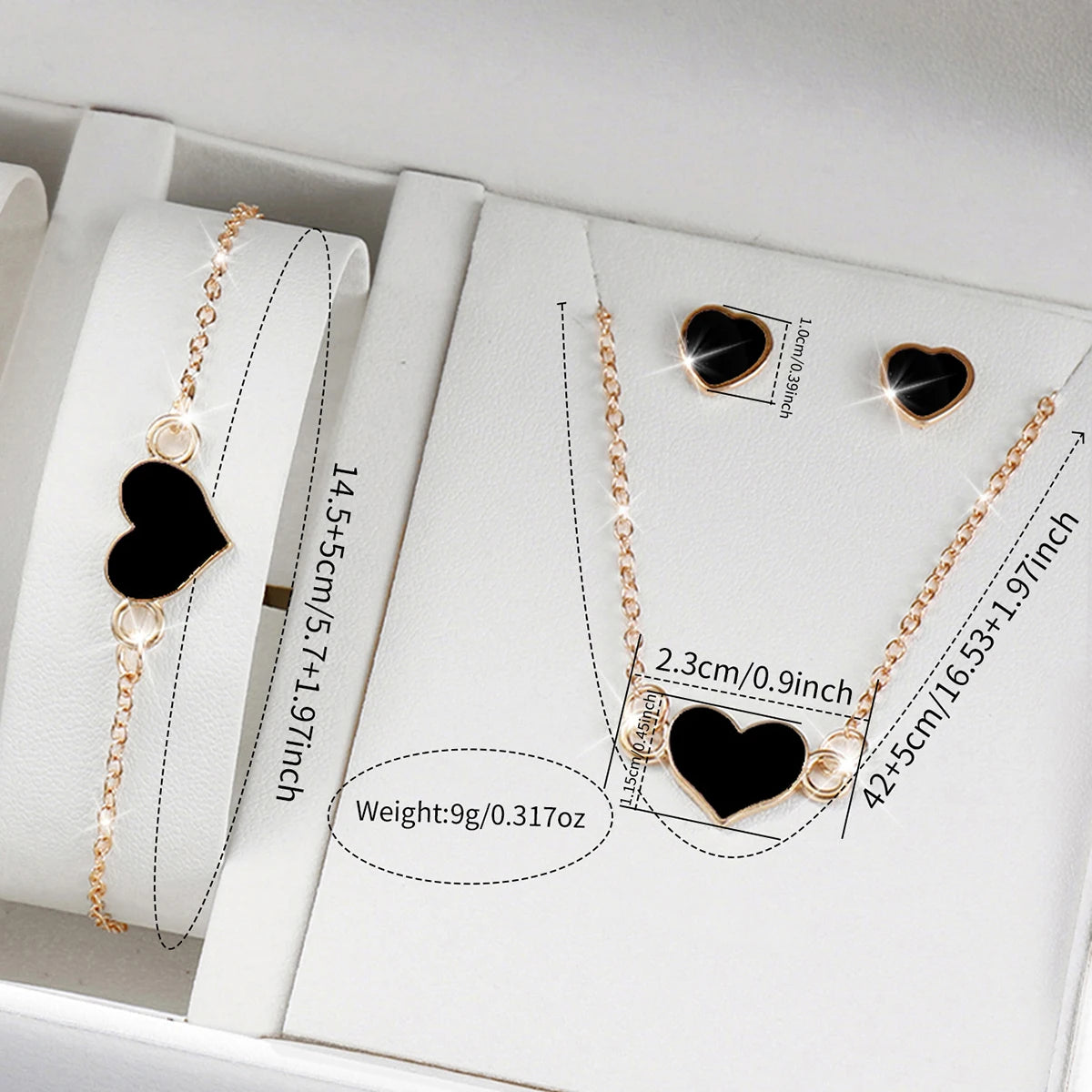 Women 4 In 1 Watch Jewelry Set Square Silicone Watch Black Heart Necklace Bracelet Earrings Elegant Ladies Quartz Wristwatch Gif Qme