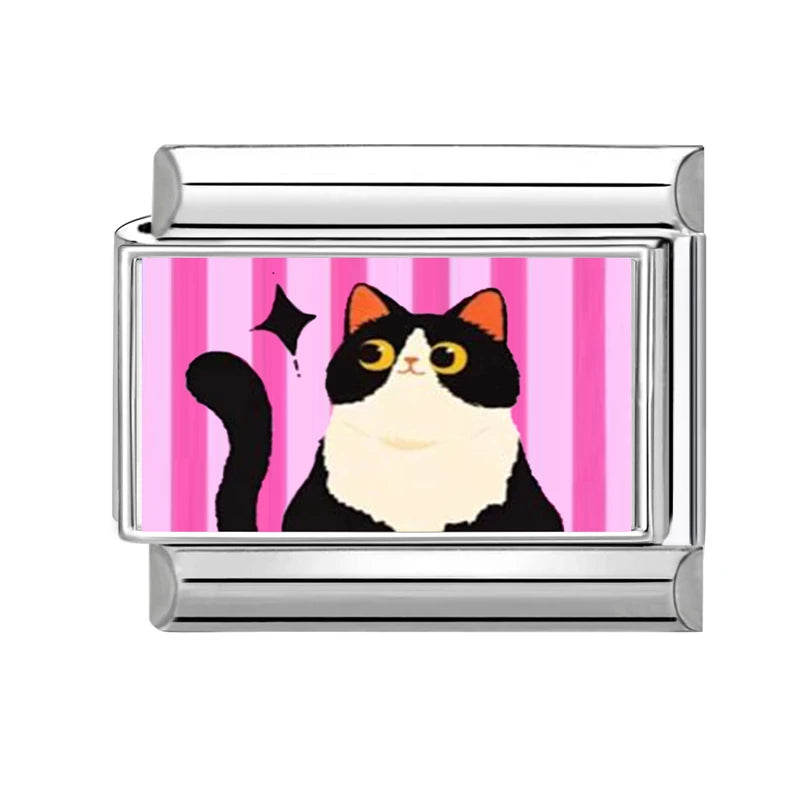 Wholesale 2025 New Cute Leaf Cats Dogs Rabbit Samoyed Italian Charm Link fit 9mm Stainless Steel Jewelry DIY Making Bracelets Qme Style 21