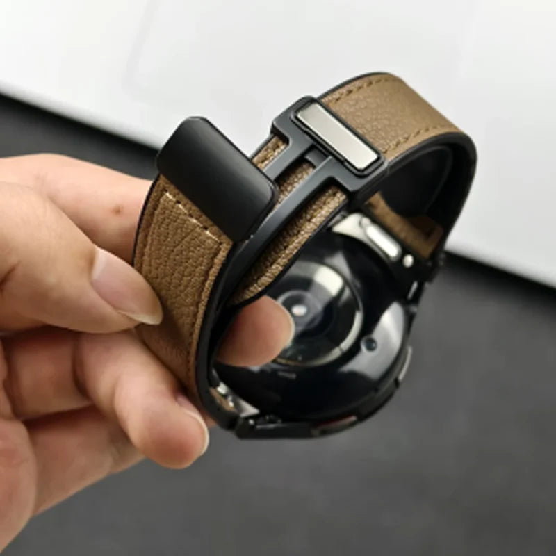 20mm Quick fit Leather Band for Samsung Galaxy Watch 6 5 4 40 44mm watch 5 pro 45 for 6/4 classic 43 47mm 42 46mm No Gaps Strap Qme
