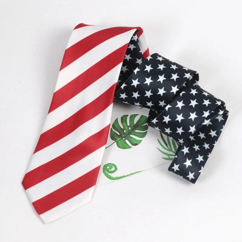 Star Striped American USA Tie Dacron Printing Flag Necktie Unisex Qme