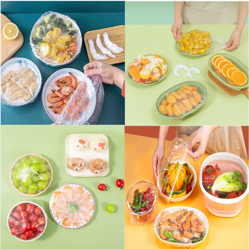 100PCS Disposable Food Cover Plastic Wrap Kithchen Refrigerator Fruit Food Stretch Protection Flim Dustproof Bowls Cups Caps Bag Qme