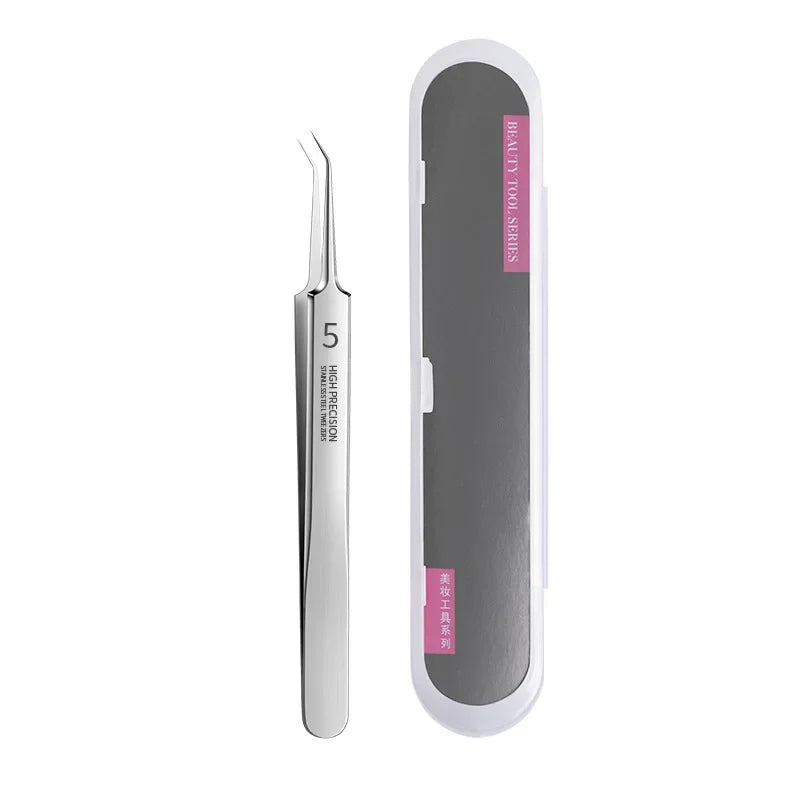 Ultra-fine Acne Pimples Blackhead Clip Tweezers Beauty Face Skin Care Cleaning Blackhead Remover Kit Acne Needle Hook Tool Qme Oblique with box