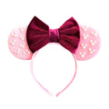White Pearls Mickey Ears Hair Accessories for Girls Solid Color Soft Cotton Bow Headbands Women Minnie Mouse Hair Accessorie Qme Headband 1