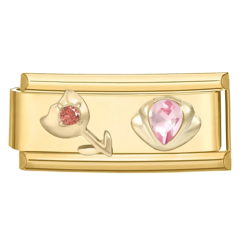 Sweet Flowers Butterfly Cute Heart Bows Italian Charm Link Gold Color Fit 9mm Stainless Steel Bracelet Women DIY Making Gift Qme Style 3