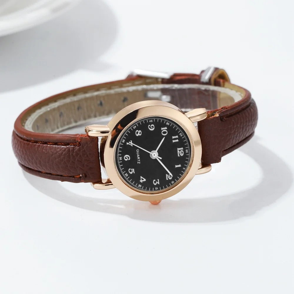Vintage Square Black Dial Leather Quartz Watch for Women Qme B Brown Black