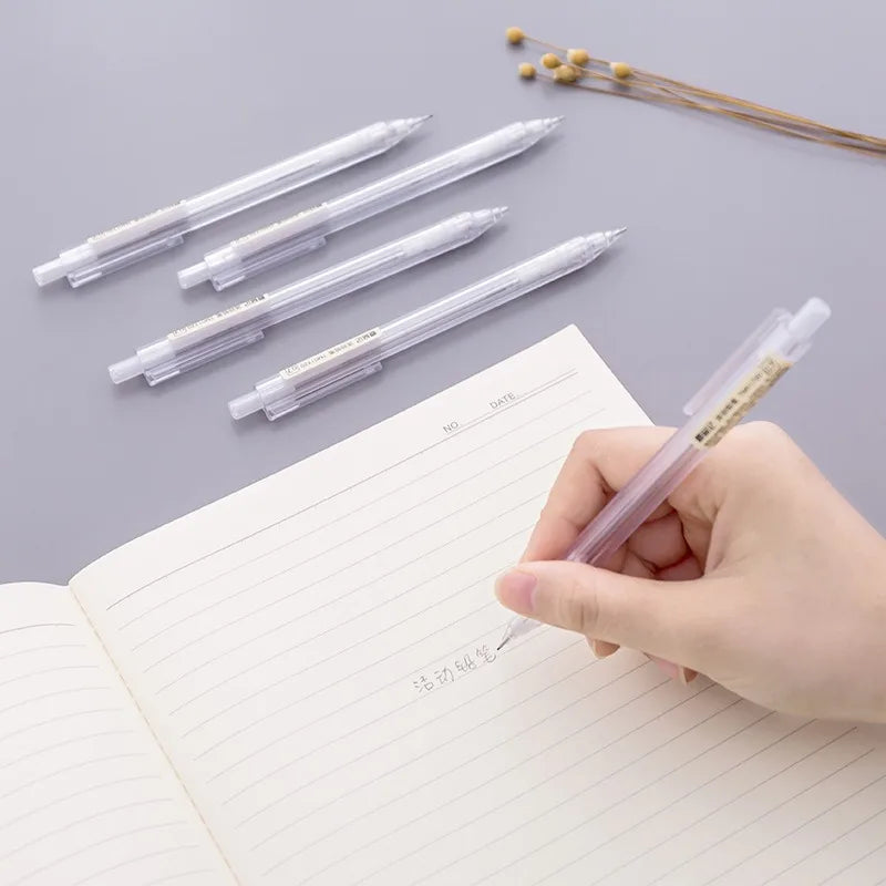 5 Pcs/Set Mechanical Pencil White Simple Automatic Pen 0.5/0.7mm for Students School Supplies Office Accessories Stationery Qme