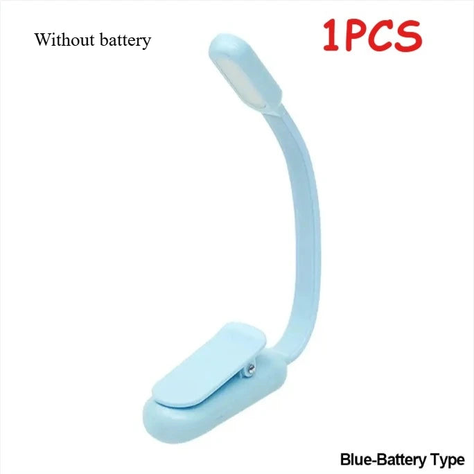 Rechargeable USB Clip LED Reading Light Mini Night Book Lamp With 3 Brightness Levels For Travel Bedroom Study Reading Qme Blue Battery 1PCS