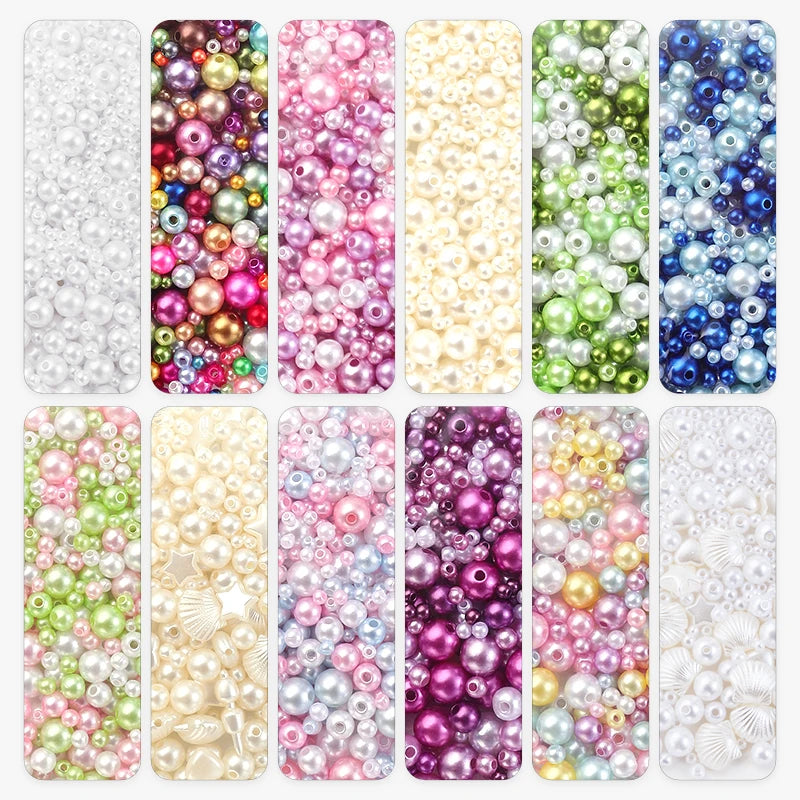 Mixed Size Acrylic Pearl Beads Round Tiny Craft Beads Loose Pearls for Jewelry Making DIY Craft Necklaces Bracelets 30g/pack Qme