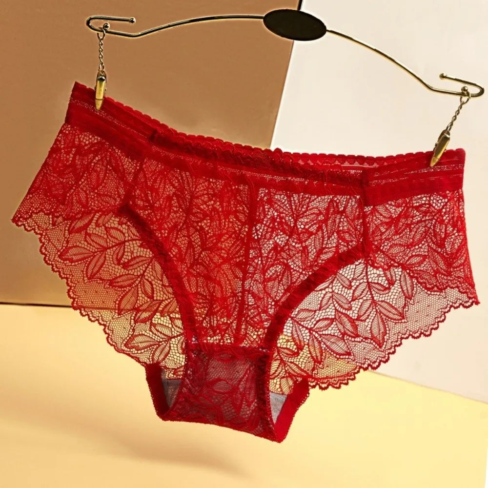 Breathable Low Waist Women's Panties Mesh Hollow Out Lace Briefs Qme