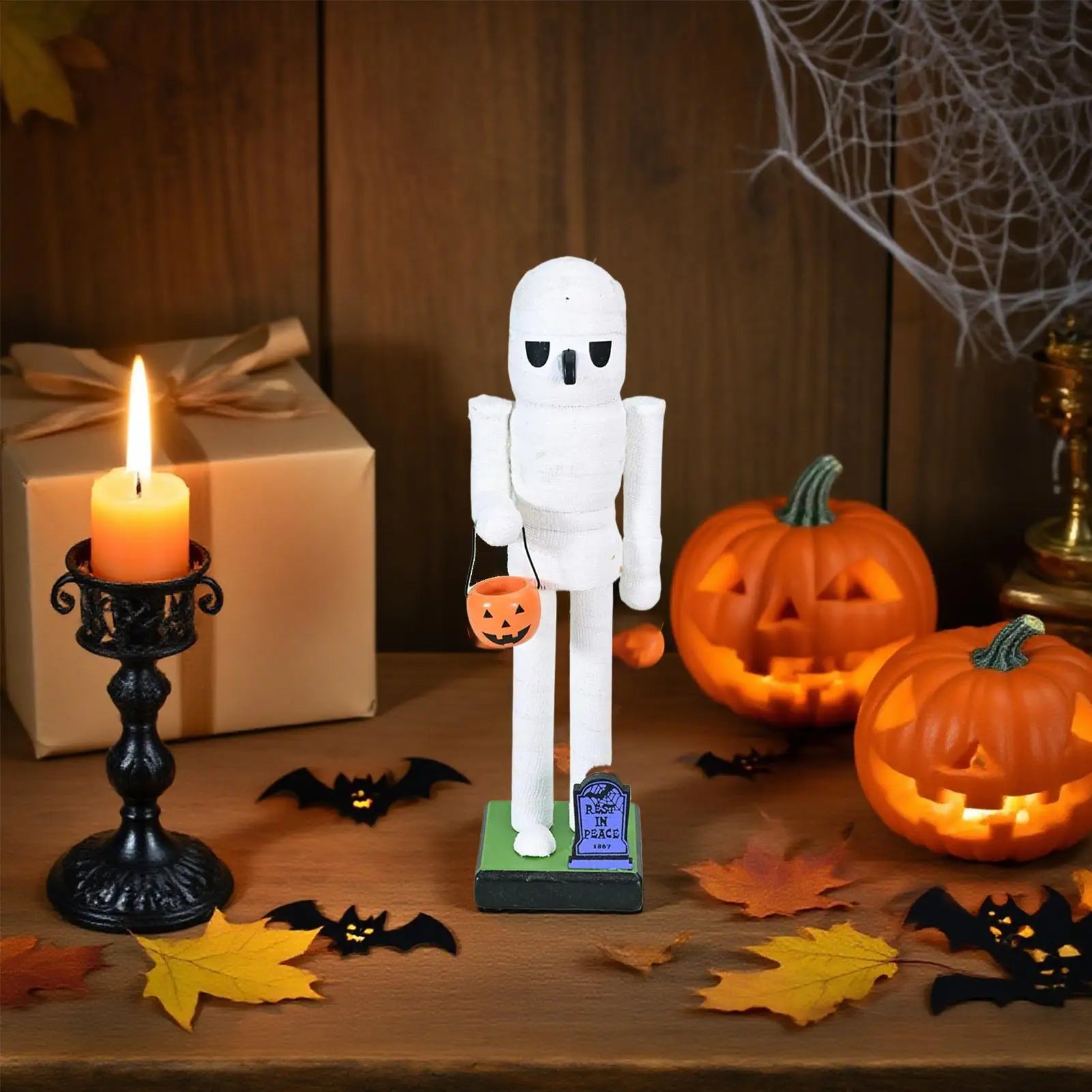 Halloween Nutcracker Figures Witch Pumpkin Statue Wooden Nutcracker Halloween Figurine Goody Bag Fillers For Home Display Qme