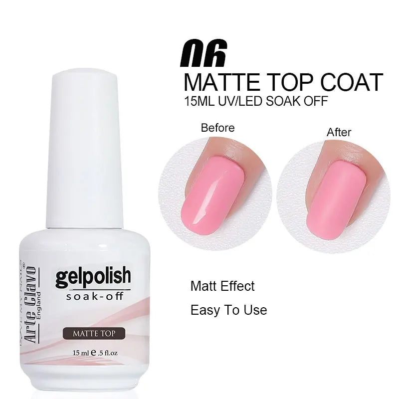 Arte Clavo Base Coat Gel Nail Polish Functional Remover UV LED Lamp Qme 15ml-Matte TOP