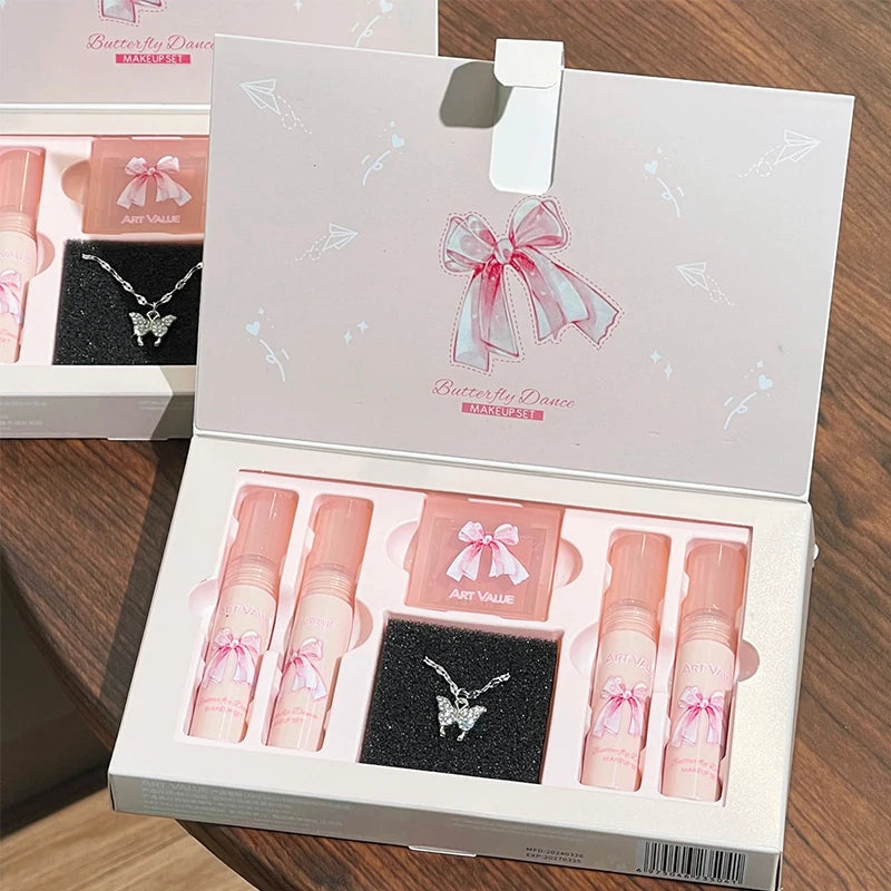 Art Value Butterfly Dance Box Four Lip Glaze Blush Necklace Mud Qme A63