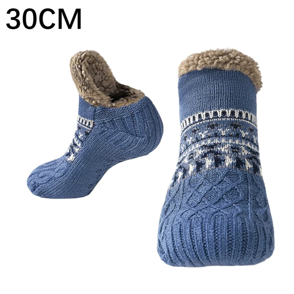 Thickened Floor Socks Women Men Home Slippers Socks Non Slip Knitted Carpet Sock Winter Thermal Sleeping Socks Christmas Gifts Qme Blue 30cm One Size