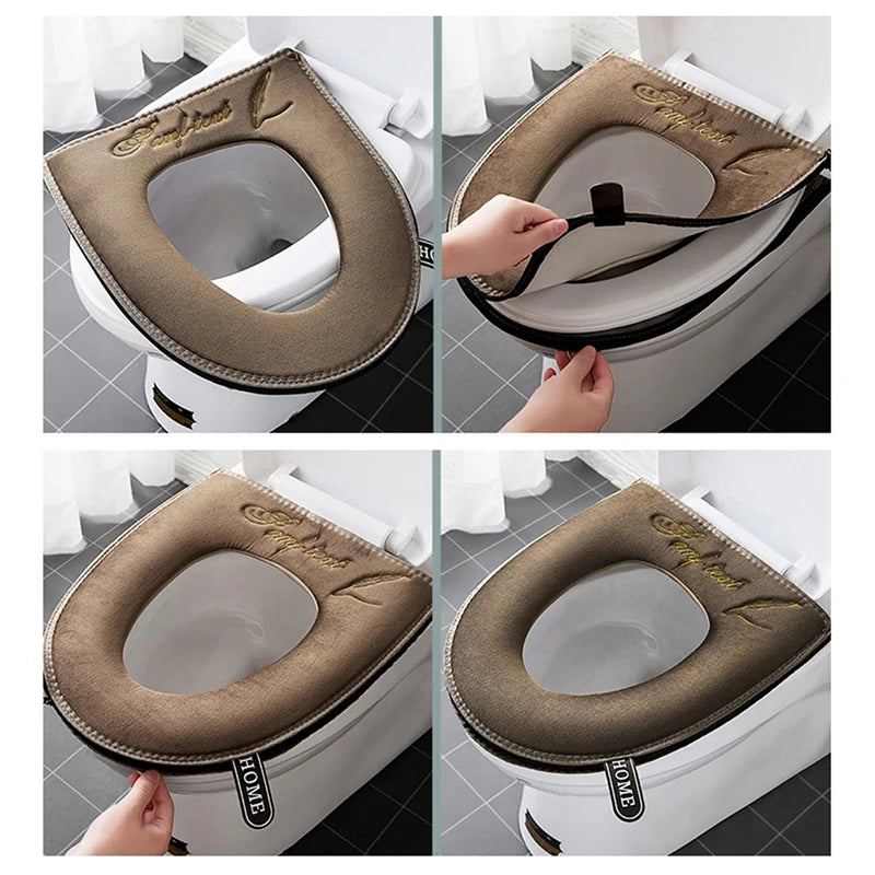 Universal Toilet Seat Cover Winter Warm Soft WC Mat Washable Removable Zipper Qme
