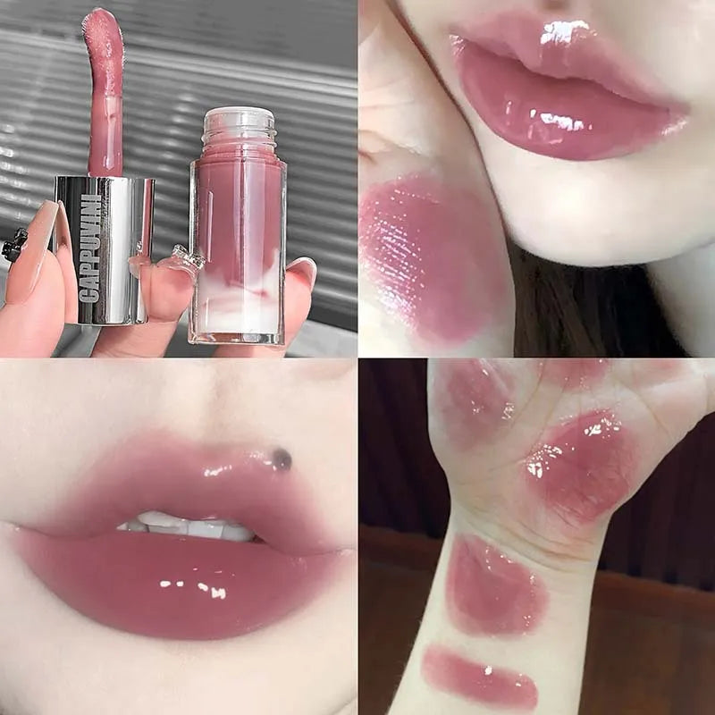 Berry Snow Glass Lip Gloss Mirror Shiny Lip Stain with Mixing Effect Juicy Plump LipGloss Non-Sticky Water Gloss Liquid Lipstick Qme 01