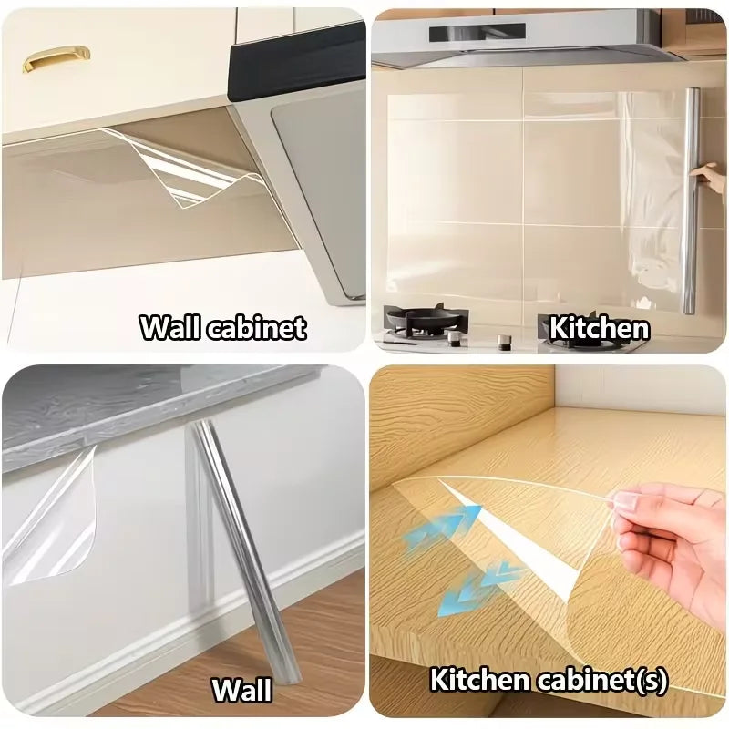 Kitchen Static Wall Sticker Transparent Electrostatic Protective Film Oil Proof Waterproof Anti-Scratch Decorative Wallpaper Qme