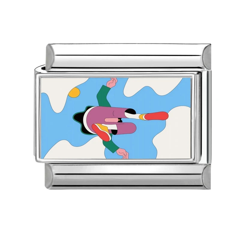 2026 Fashion Doodle Painting Beauty High-heel Swim Pool Beach Italian Charm Links Fit 9mm Bracelet Stainless Steel DIY Jewelrys Qme Style 7