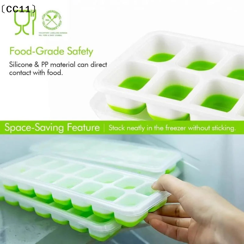 14-Grid Ice Cube Trays Silicone Mold Removable Lid DIY Homemade Qme