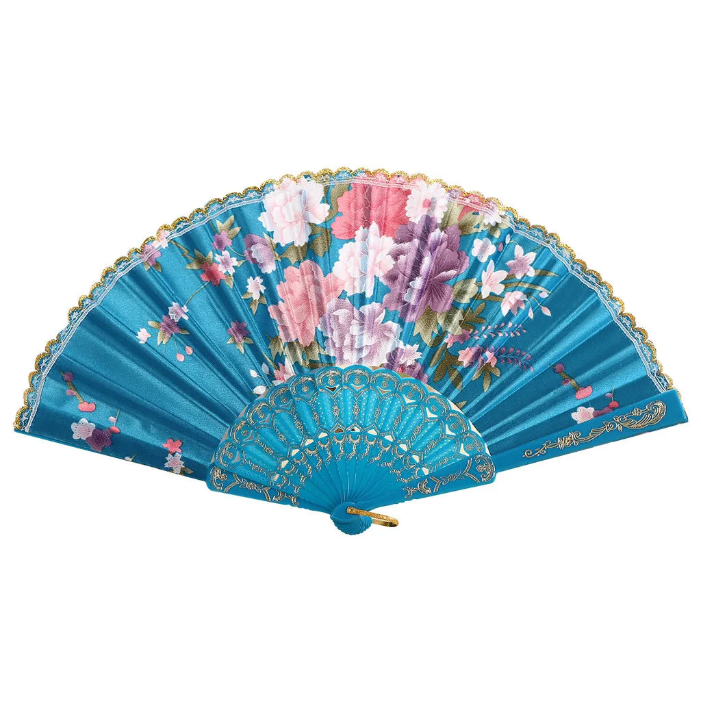Best Dance Wedding Party Lace Silk Folding Hand Held Flower Fan Multi Color Patterned Plastic Folding Fan Dance Fan Qme