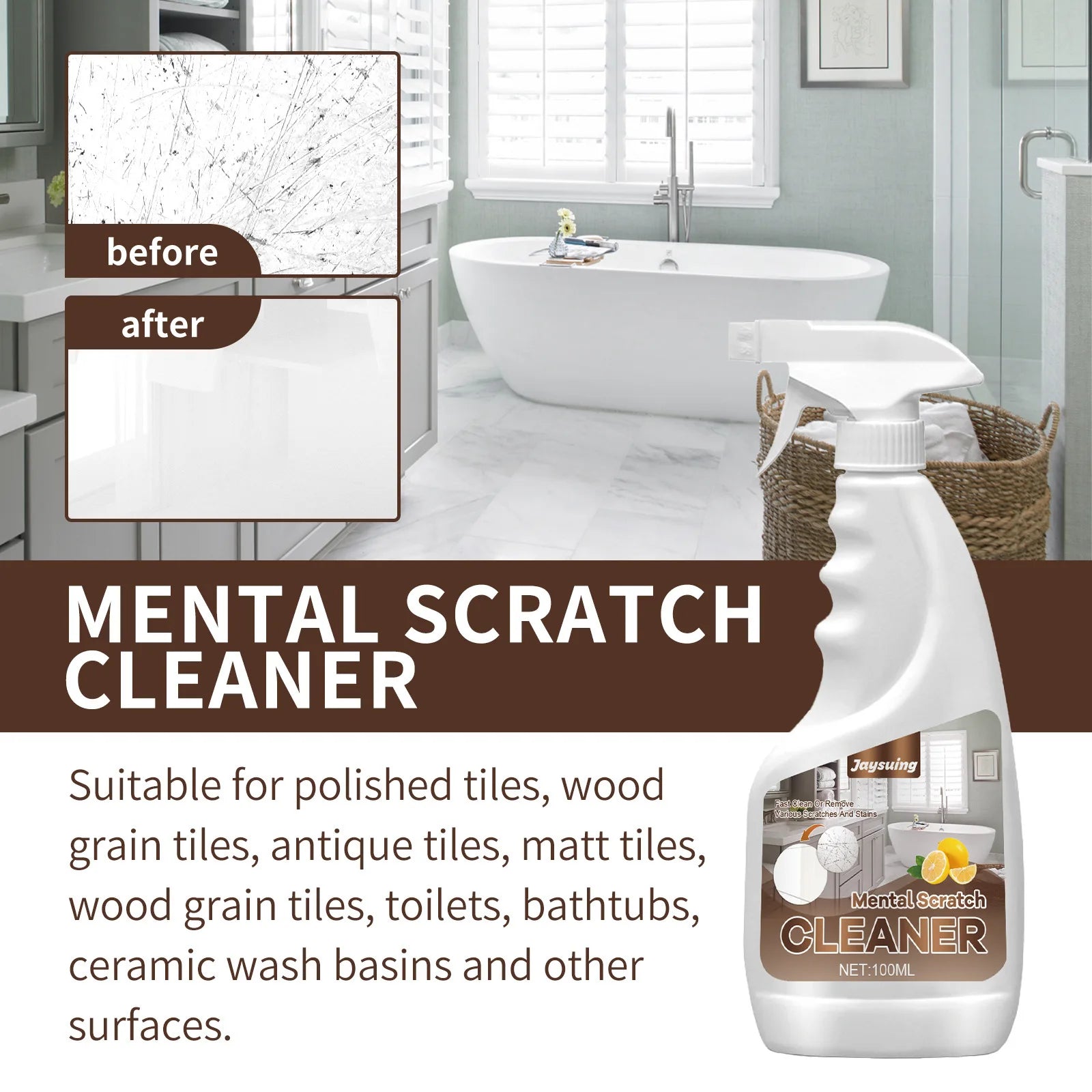 Tile Cleaning Spray Brightening Ceramic Tile Cleaner Toilet Descaling Bathroom Floor Multipurpose Cleaner Scratch Repair Cleaner Qme