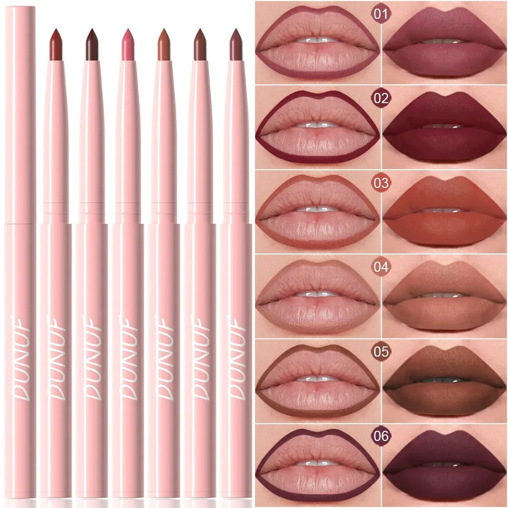 6PC Velvet Matte Lipstick Pen Nude Brown Lip Liner Pencil Kit Smooth Rose Red Pigment Waterproof Long Lasting Dye Cheek Lip Tint Qme 6pcs 01Set