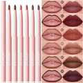 6PC Velvet Matte Lipstick Pen Nude Brown Lip Liner Pencil Kit Smooth Rose Red Pigment Waterproof Long Lasting Dye Cheek Lip Tint Qme 6pcs 01Set