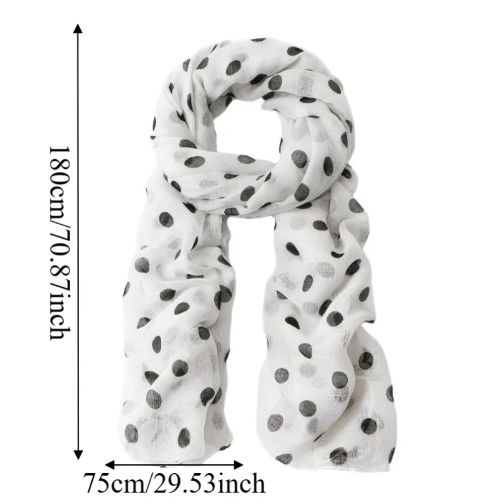 Breathable Cotton Long Scarf Versatile Stylish Polka Dot Shawl Qme