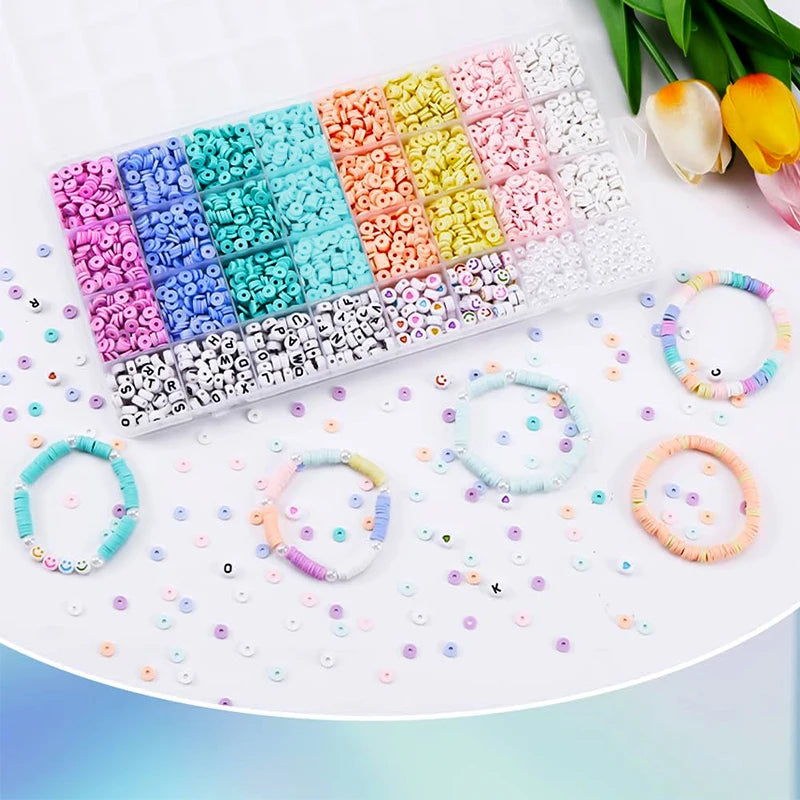 3860PCS Flat Clay Beads Bracelet Making Kit Acrylic Letter Beads Kit for Friendship Bracelets Jewelry Making DIY Crafts Gifts Qme