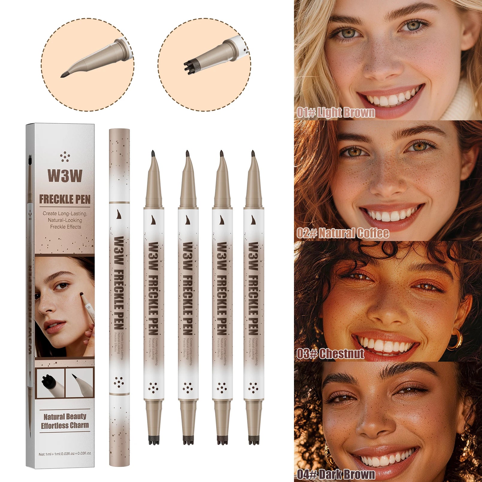 Waterproof Freckle Stamp Pen, Natural Lifelike Fake Freckle Pen, Long-Lasting Quick-Drying Smudge-Proof Makeup Pen Qme