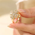 Classic Plant Cubic Zirconia Rings For Women Gold Silver Color Metal Stainless Steel Rotatable Ring Anniversary Crystal Jewelry Qme jin resizable