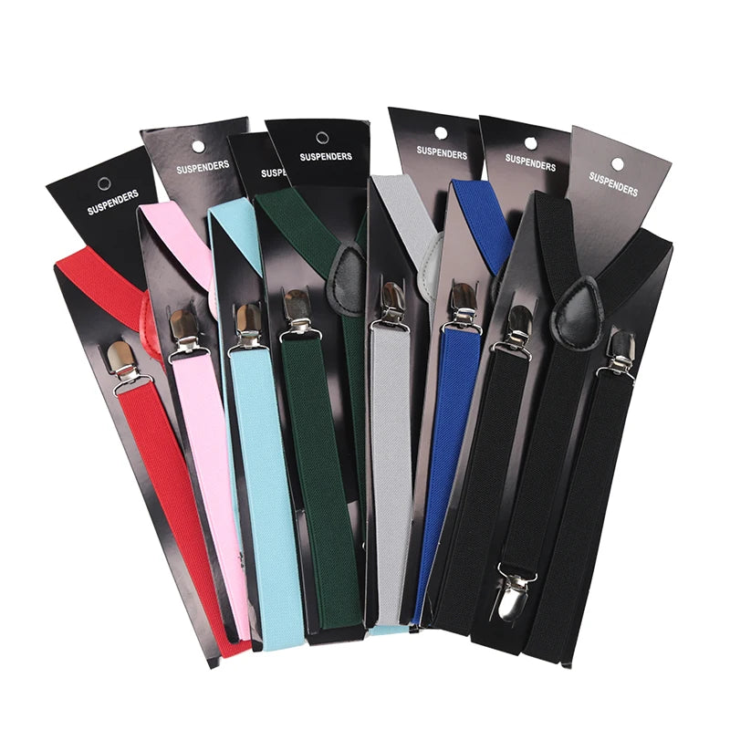 Unisex Elastic Leather Suspenders Braces Men Women Gift Black Blue Red Adjustable Straps for Wedding Suit Skirt Accessories Qme